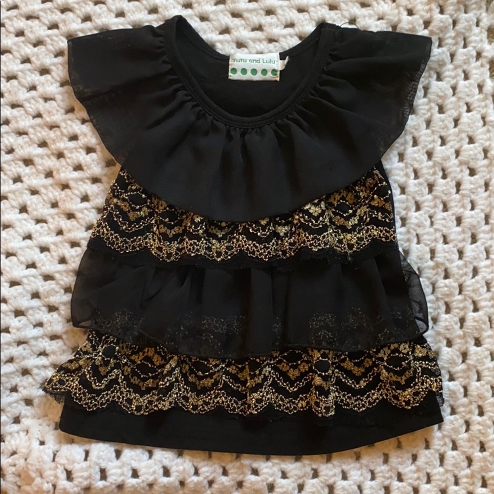 2T Black and Gold ruffle blouse
